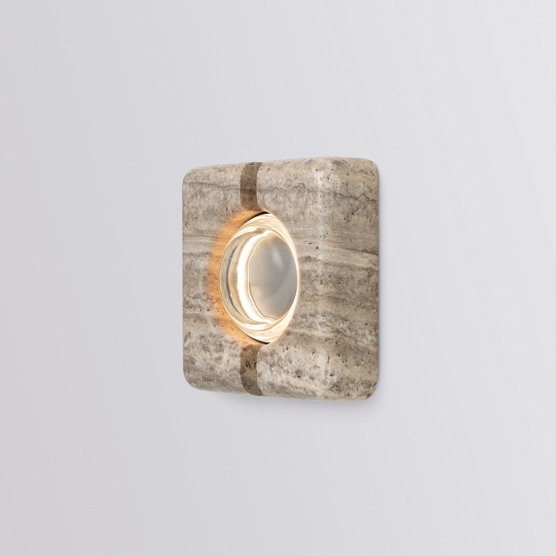 Ulah Wall Light in Travertine Outer Shell Clear Glass Sconces