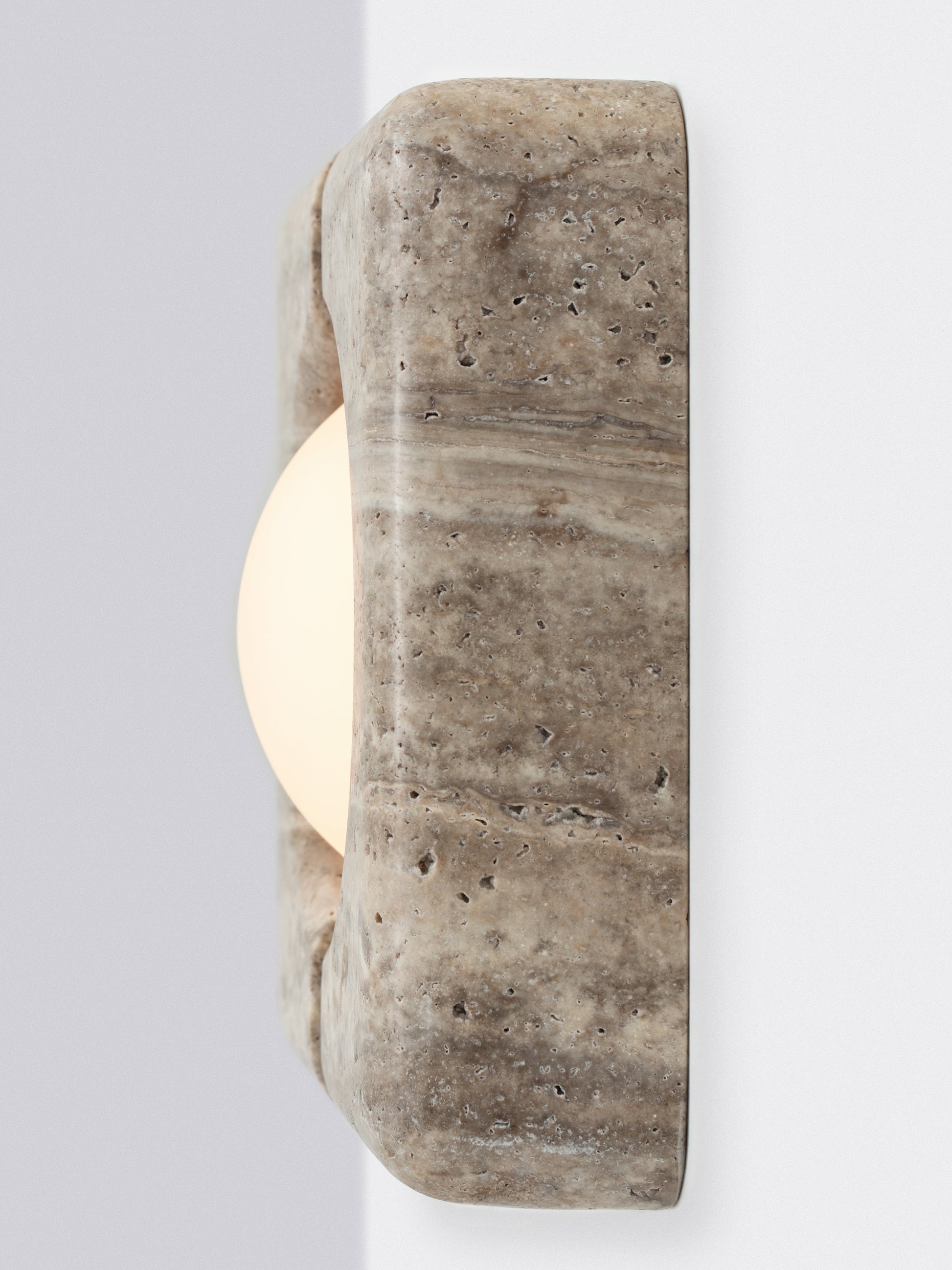 Ulah Wall Light in Travertine Outer Shell Frosted Glass Sconces