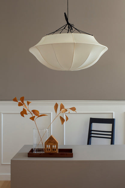 Umbrella Silk Pendant in Off-White Silk with White Ribbon by Oi Soi Oi Pendant Lights