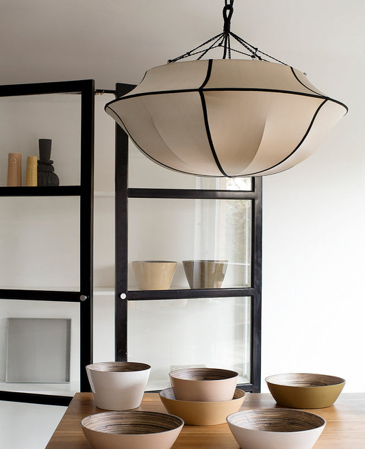 Umbrella Silk Pendant in Off-White Silk with White Ribbon by Oi Soi Oi Pendant Lights