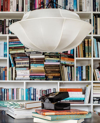 Umbrella Silk Pendant in Off-White Silk with White Ribbon by Oi Soi Oi Pendant Lights