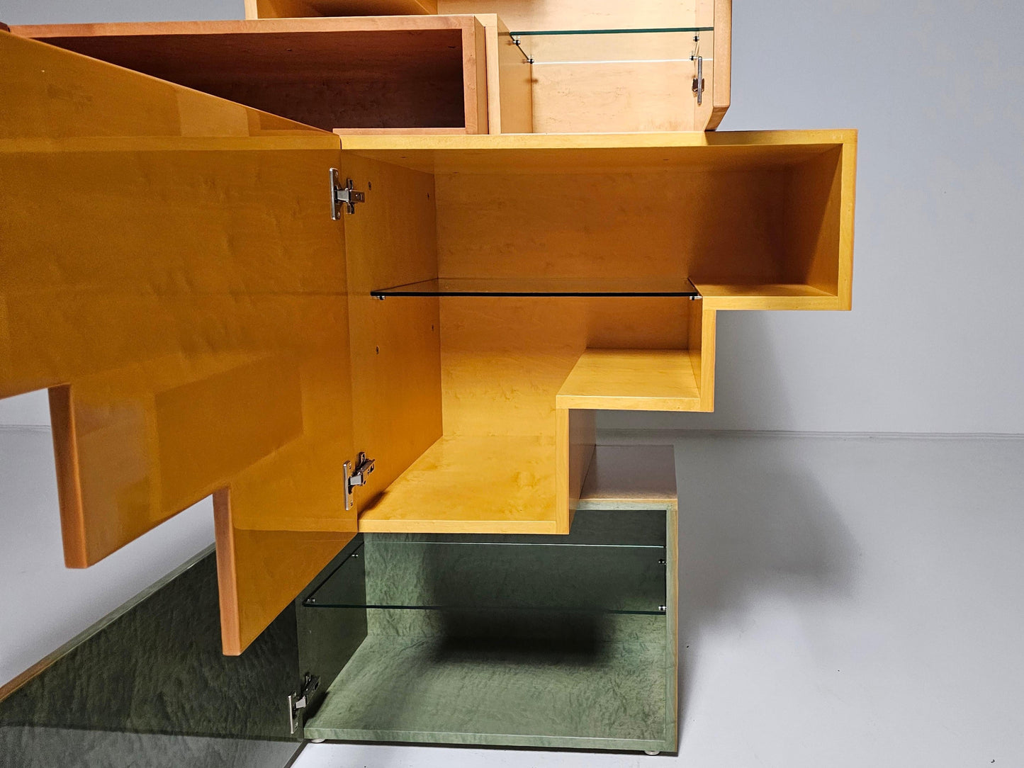 Unique Burlwood Sculptural Cubist Cabinet, Italy, 1990s Cabinets