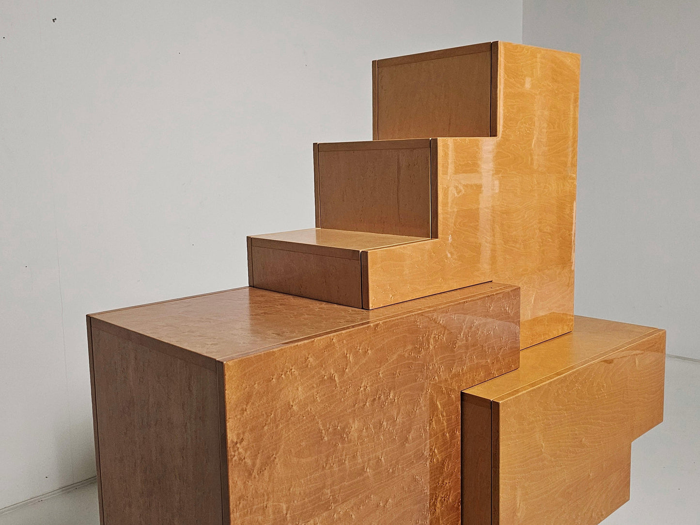 Unique Burlwood Sculptural Cubist Cabinet, Italy, 1990s Cabinets