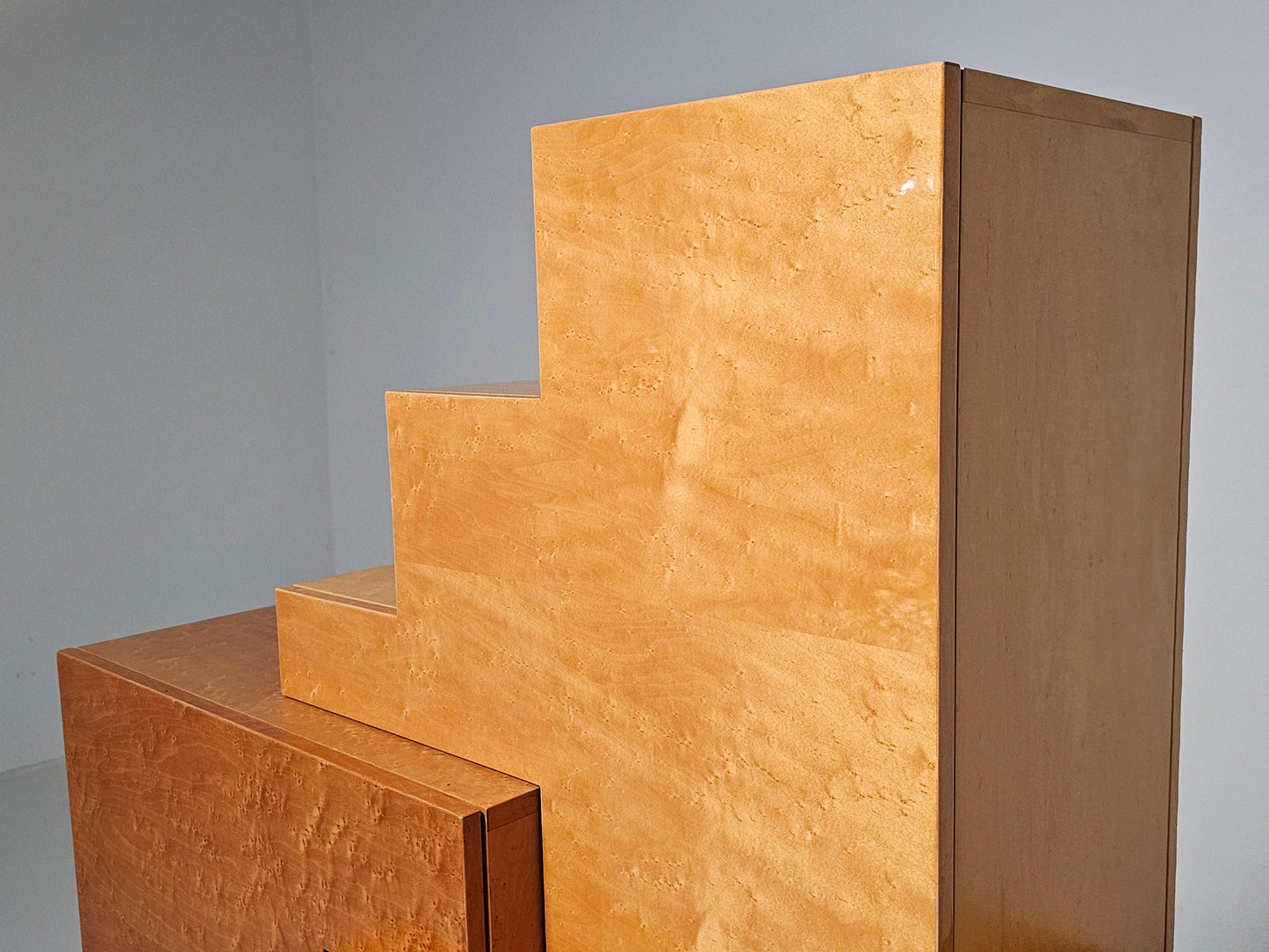 Unique Burlwood Sculptural Cubist Cabinet, Italy, 1990s Cabinets