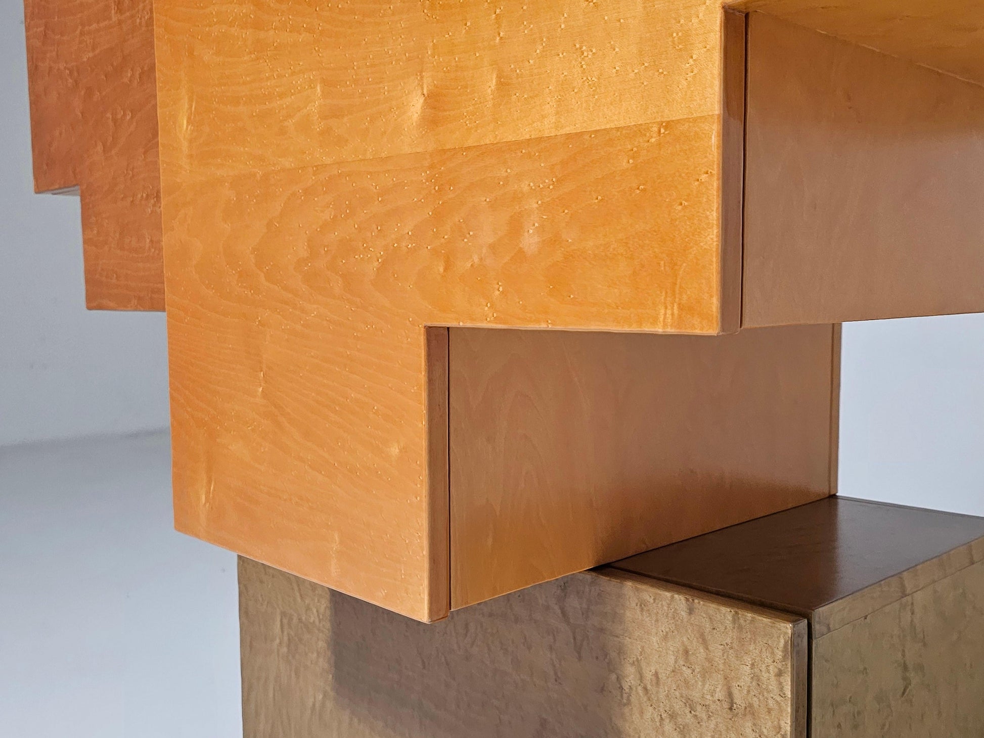 Unique Burlwood Sculptural Cubist Cabinet, Italy, 1990s Cabinets