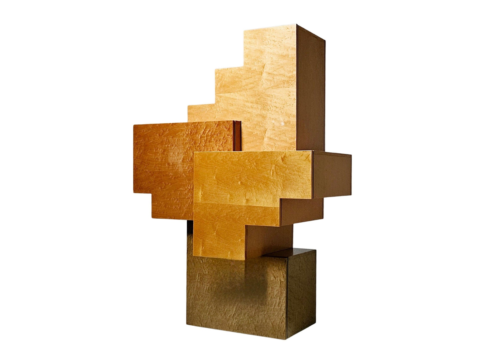 Unique Burlwood Sculptural Cubist Cabinet, Italy, 1990s Cabinets