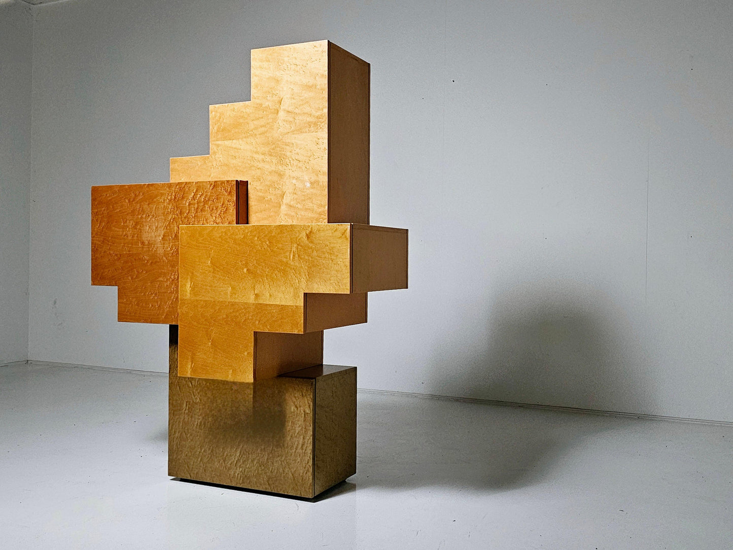 Unique Burlwood Sculptural Cubist Cabinet, Italy, 1990s Cabinets