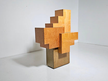 Unique Burlwood Sculptural Cubist Cabinet, Italy, 1990s Cabinets