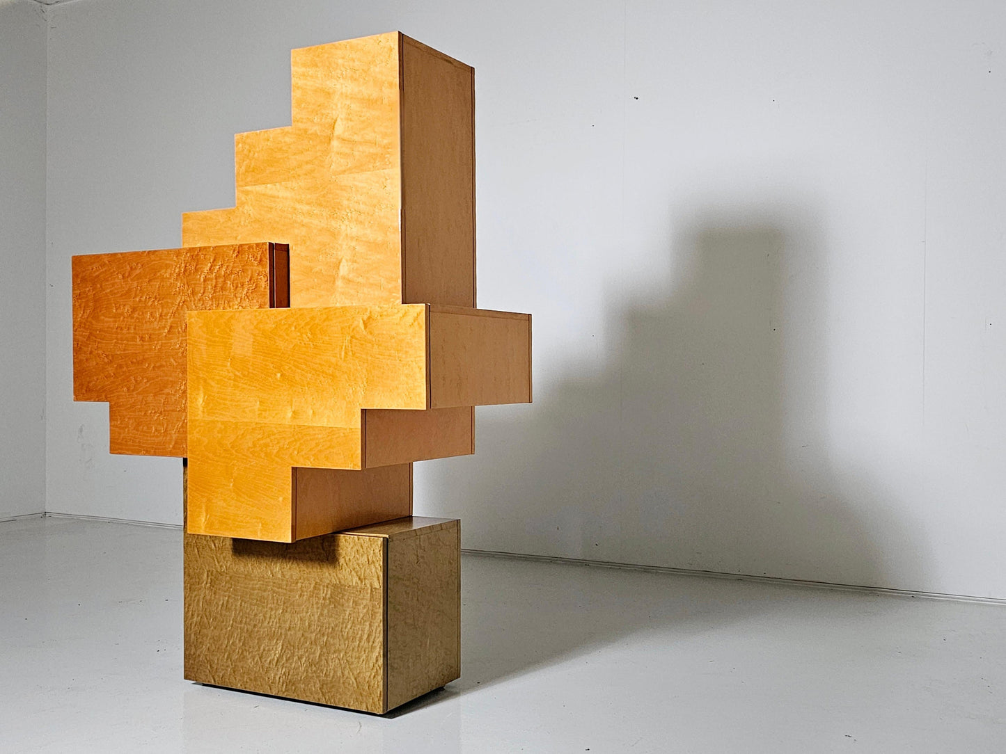 Unique Burlwood Sculptural Cubist Cabinet, Italy, 1990s Cabinets