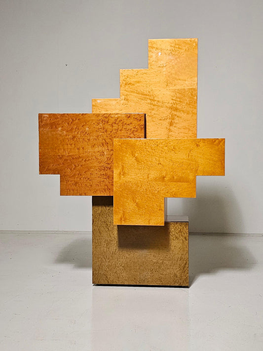 Unique Burlwood Sculptural Cubist Cabinet, Italy, 1990s Cabinets