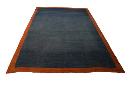 Vintage Dhurrie Rug in Blue with Solid Rust Border from Rug & Kilim Rugs