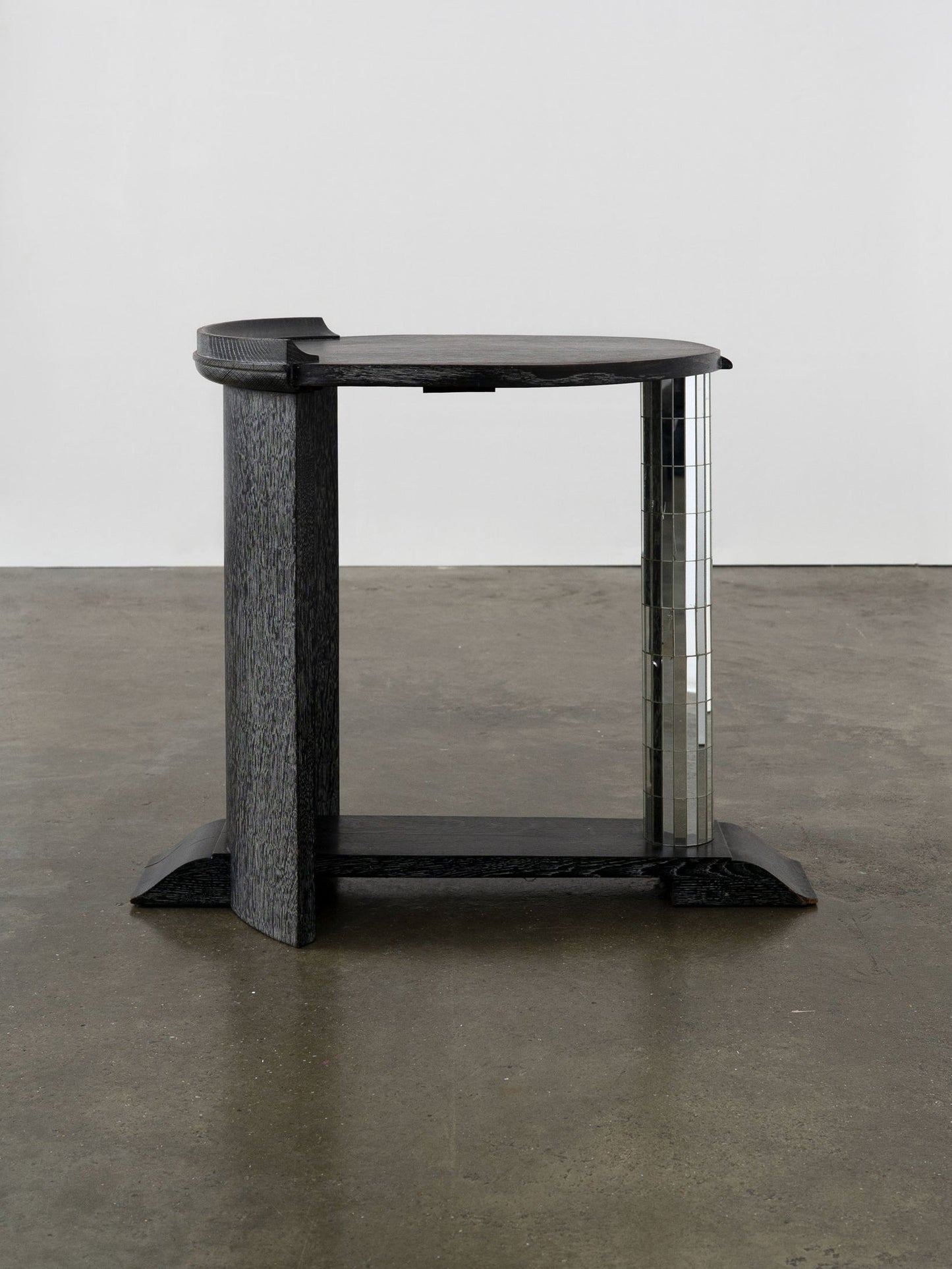 Vintage Ebonised Oak and Mirror Mosaic Pedestal Table End Tables