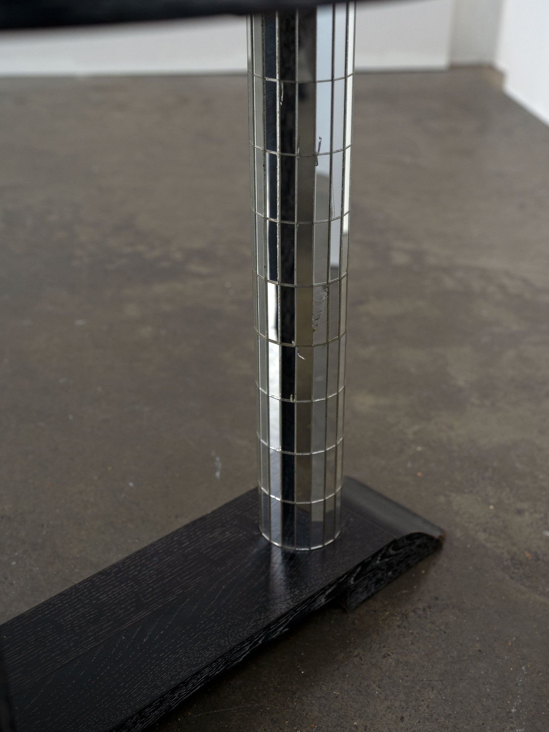 Vintage Ebonised Oak and Mirror Mosaic Pedestal Table End Tables
