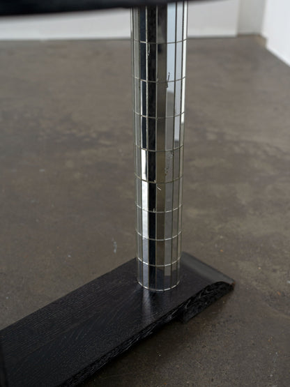 Vintage Ebonised Oak and Mirror Mosaic Pedestal Table End Tables