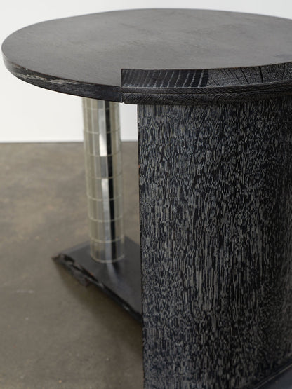 Vintage Ebonised Oak and Mirror Mosaic Pedestal Table End Tables