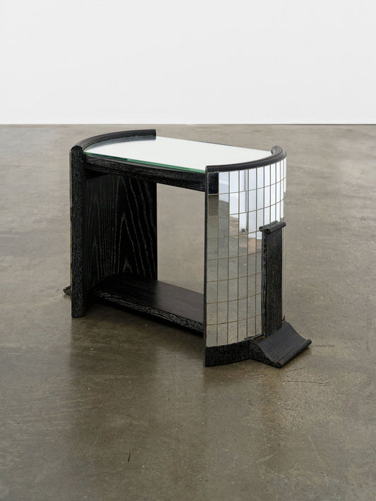 Vintage Ebonised Oak and Mirror Mosaic Side Table End Tables