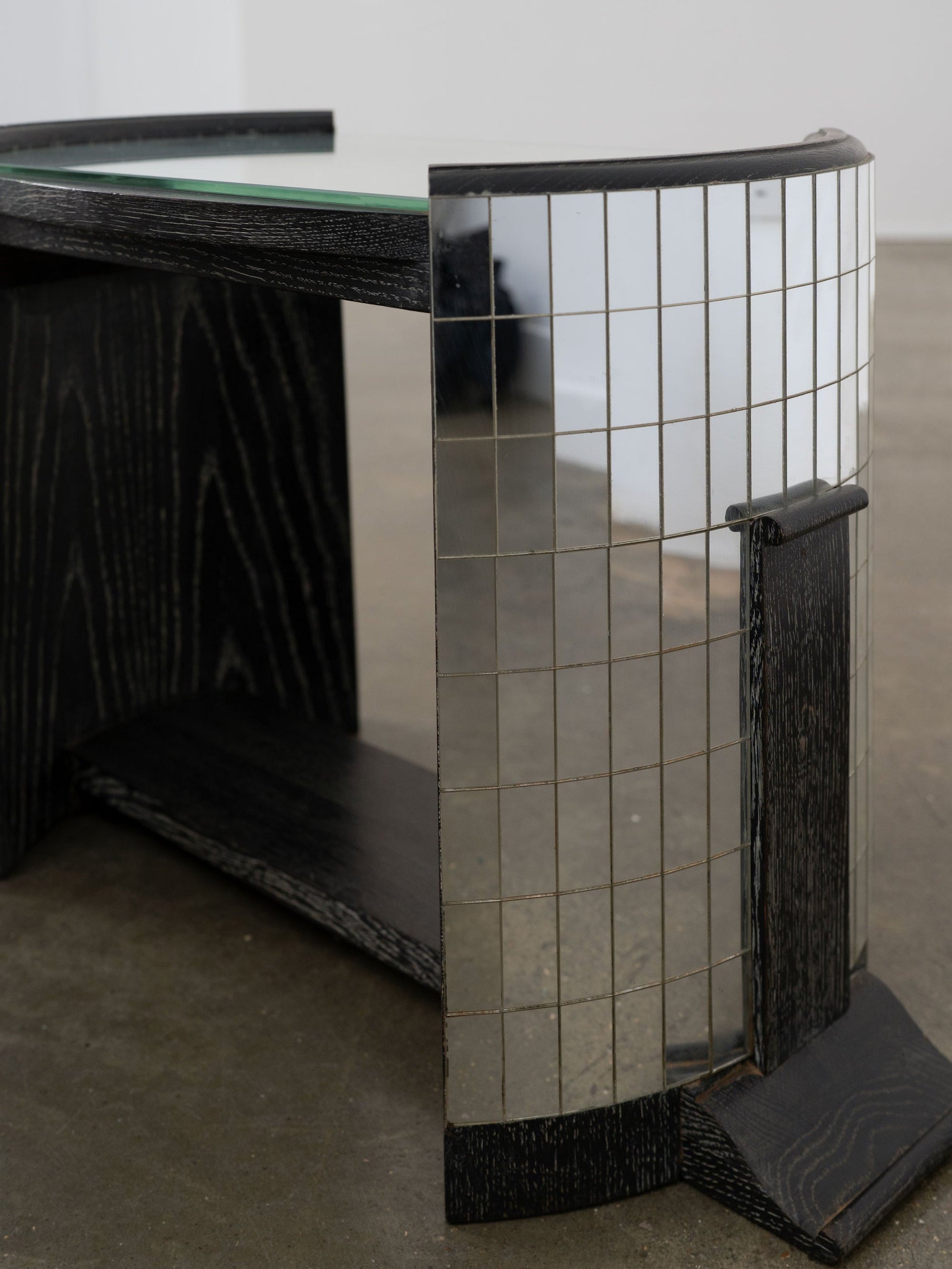 Vintage Ebonised Oak and Mirror Mosaic Side Table End Tables