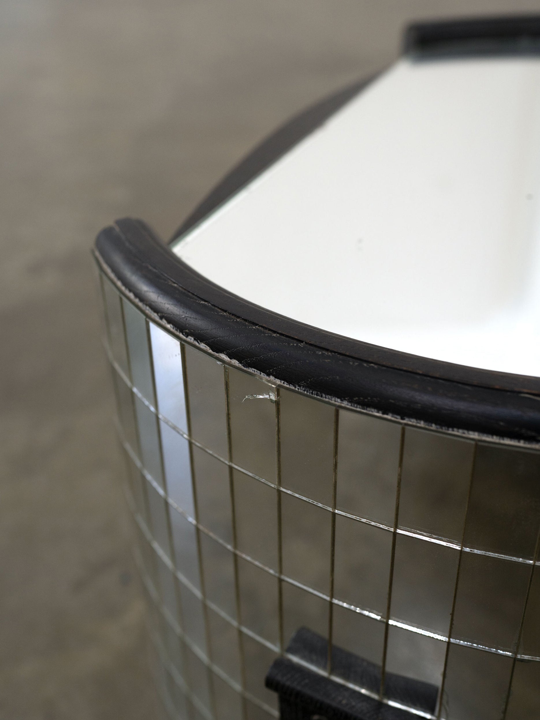 Vintage Ebonised Oak and Mirror Mosaic Side Table End Tables