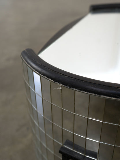 Vintage Ebonised Oak and Mirror Mosaic Side Table End Tables