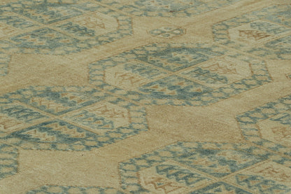 Vintage Ersari 8x13 Rug in Beige-Brown and Teal Geometric Patterns from Rug & Kilim Rugs