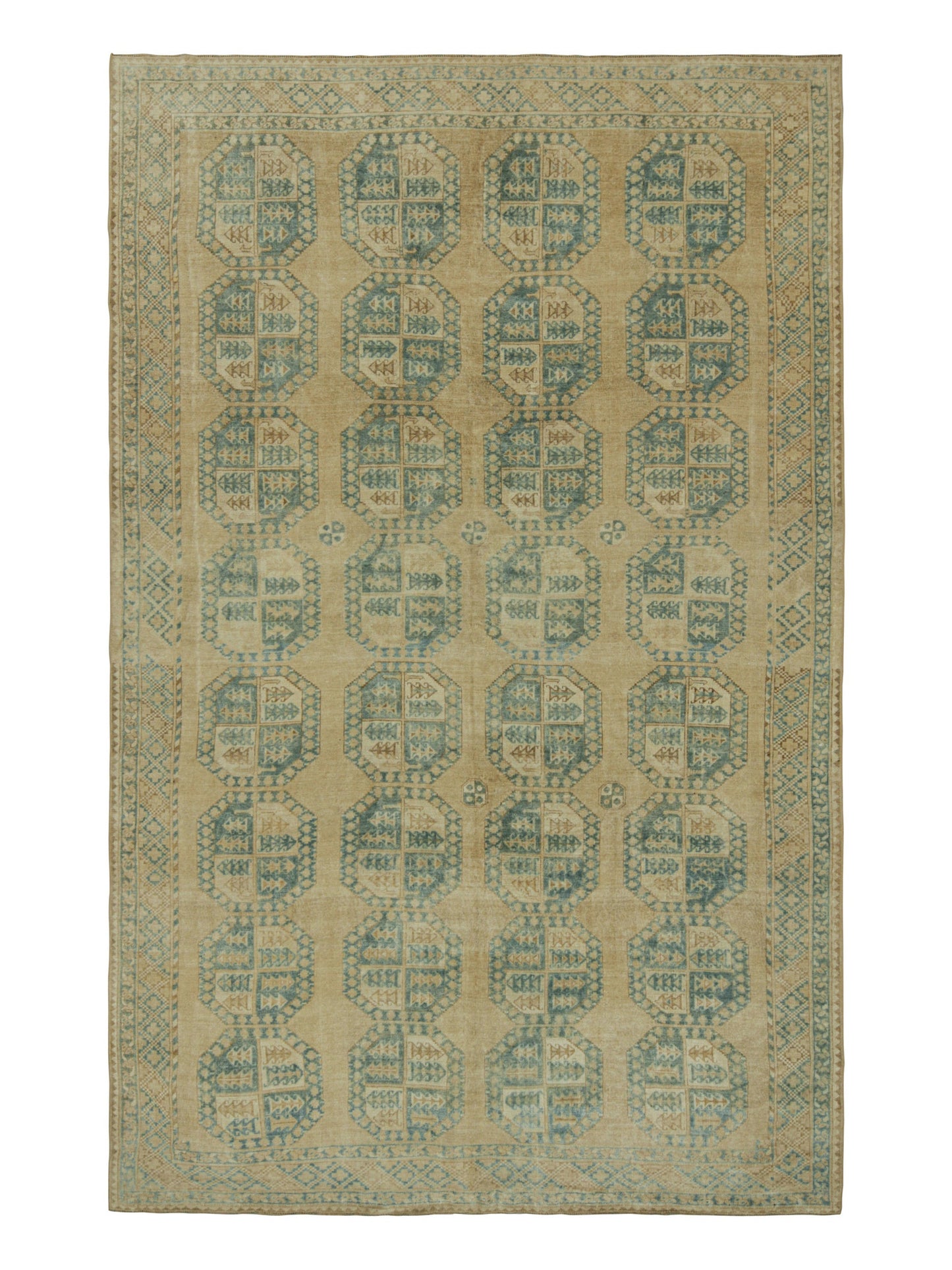 Vintage Ersari 8x13 Rug in Beige-Brown and Teal Geometric Patterns from Rug & Kilim Rugs