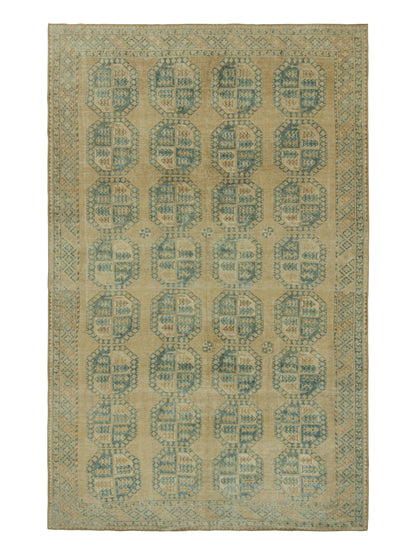 Vintage Ersari 8x13 Rug in Beige-Brown and Teal Geometric Patterns from Rug & Kilim Rugs