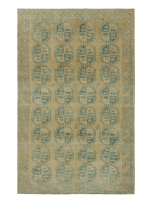 Vintage Ersari 8x13 Rug in Beige-Brown and Teal Geometric Patterns from Rug & Kilim Rugs