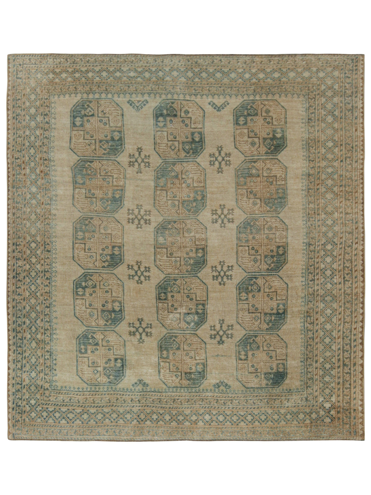 8x9 Rug Vintage Ersari 8x9 Rug in Beige-Brown and Teal Geometric Patterns from ...