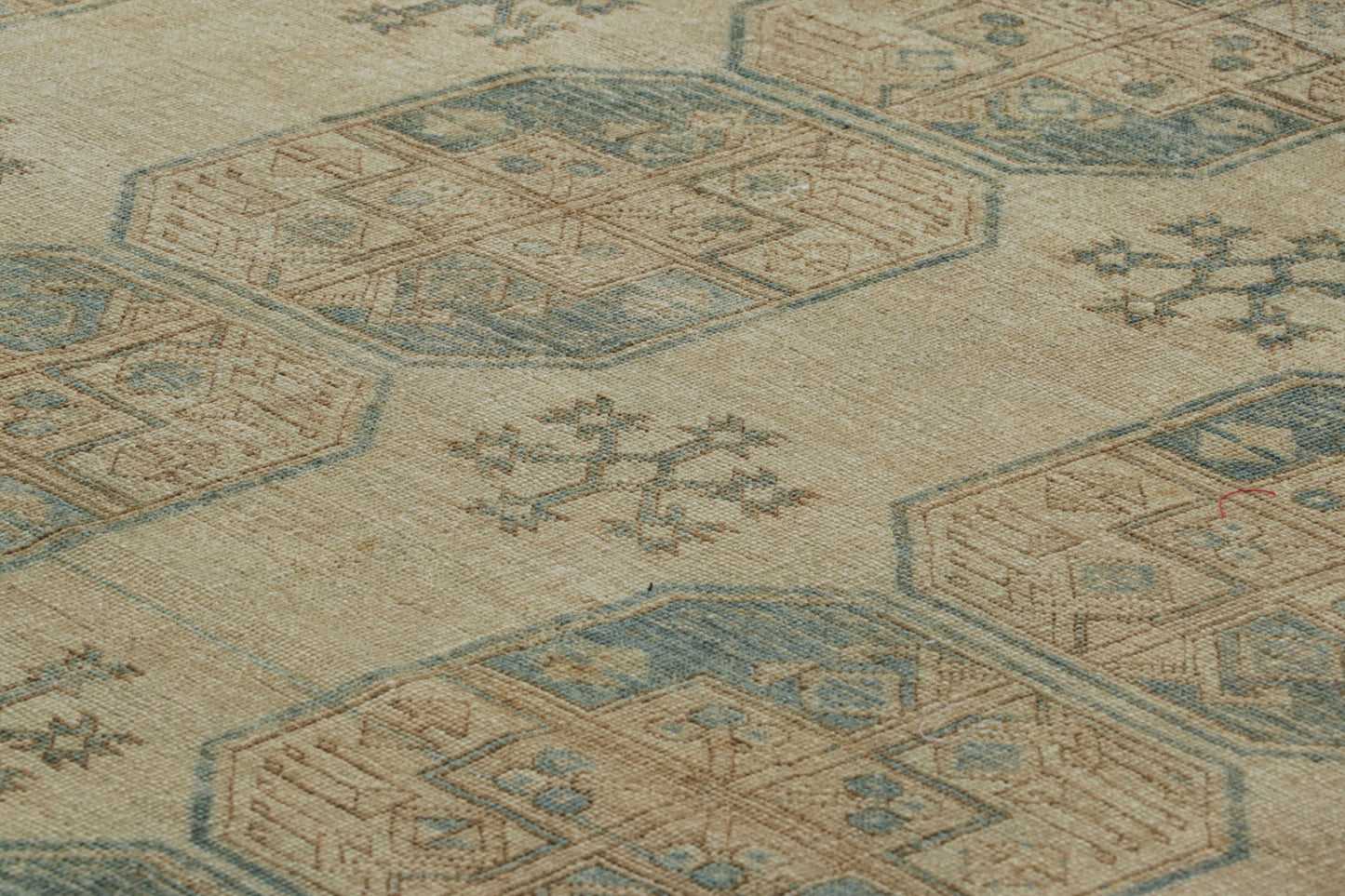 Vintage Ersari 8x9 Rug in Beige-Brown and Teal Geometric Patterns from Rug & Kilim Rugs