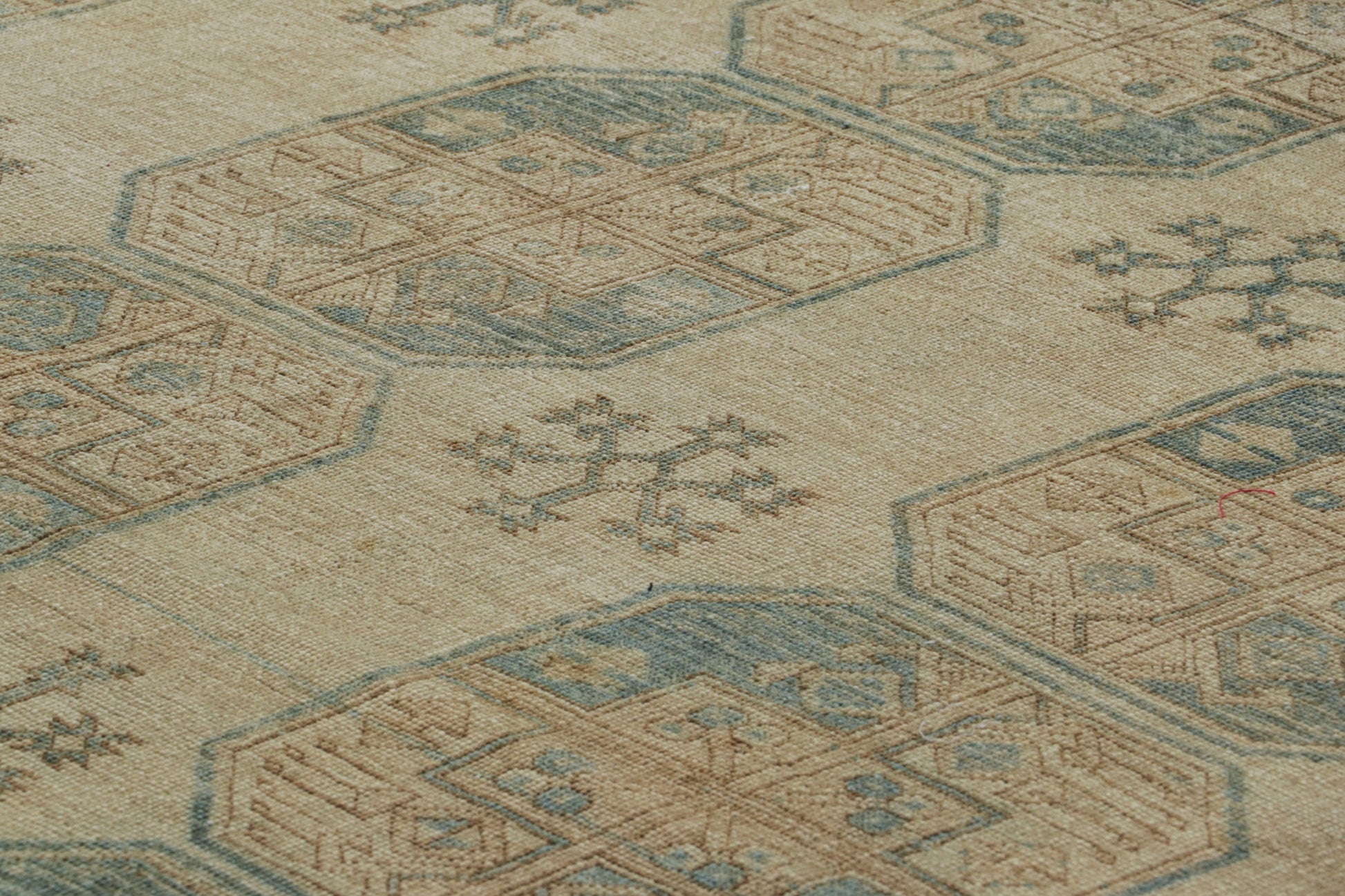 Vintage Ersari 8x9 Rug in Beige-Brown and Teal Geometric Patterns from Rug & Kilim Rugs