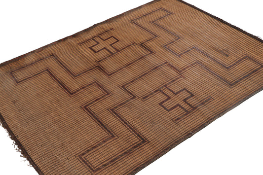 Vintage Moroccan Tuareg Mat in Brown with Geometric Patterns from Rug & Kilim Rugs