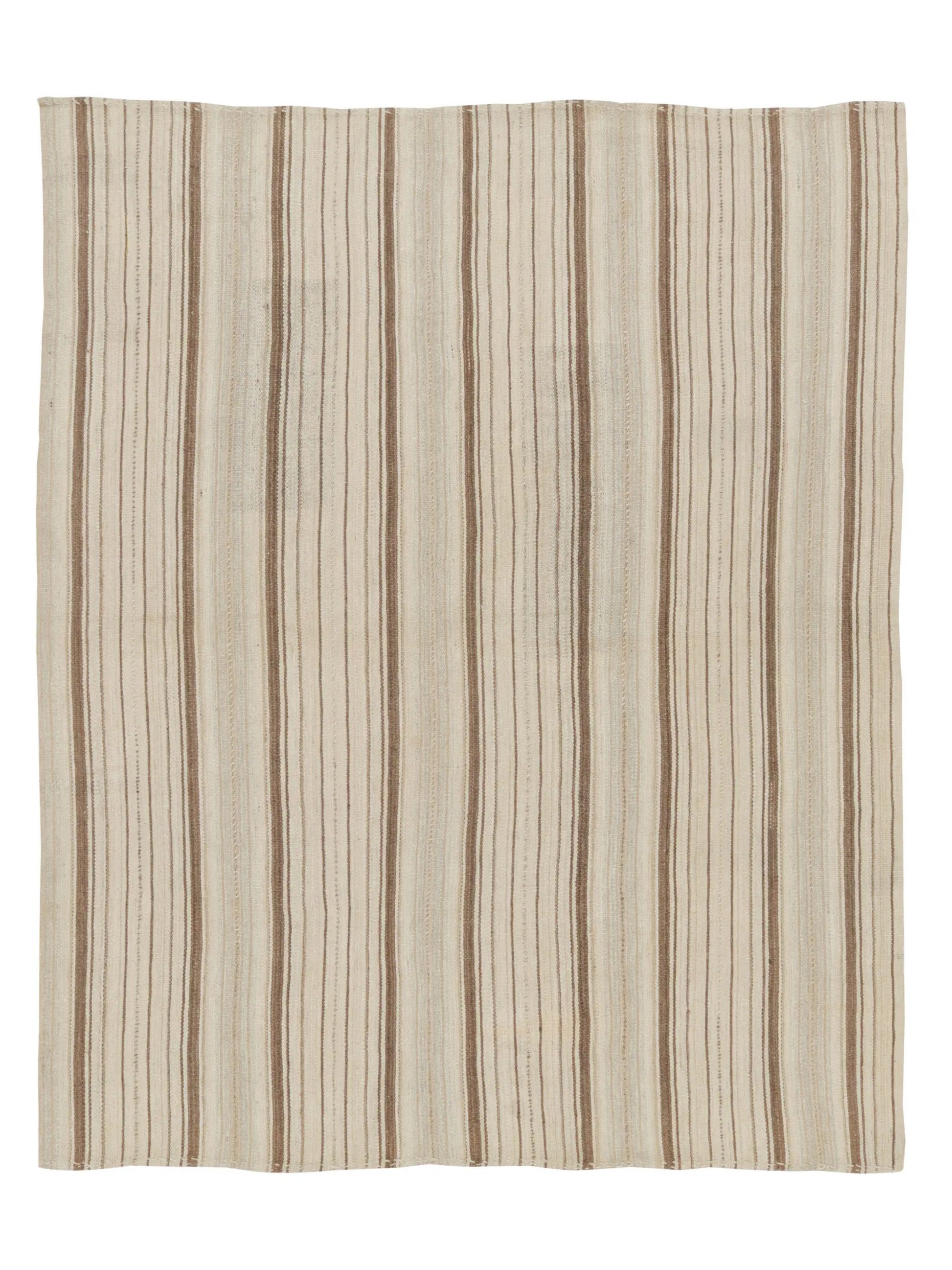 Vintage Persian Kilim in White with Brown Stripes - Rug & Kilim Rugs