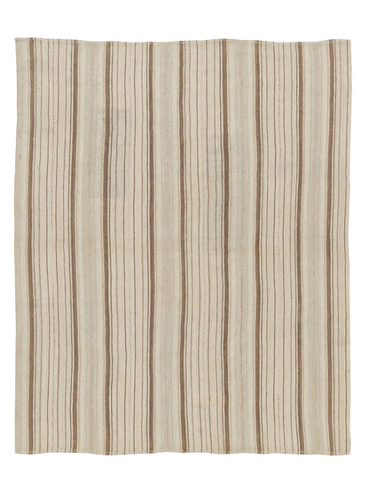 Vintage Persian Kilim in White with Brown Stripes - Rug & Kilim Rugs