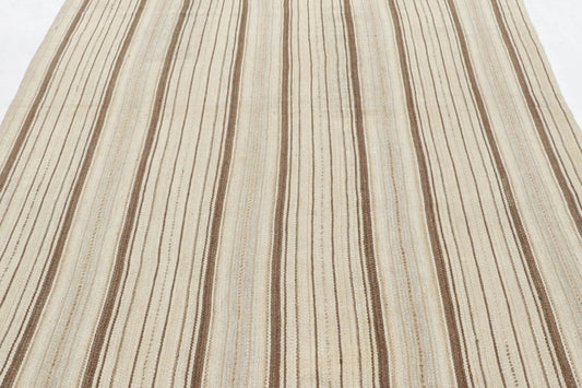 Vintage Persian Kilim in White with Brown Stripes - Rug & Kilim Rugs