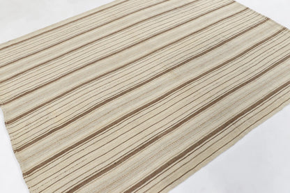 Vintage Persian Kilim in White with Brown Stripes - Rug & Kilim Rugs