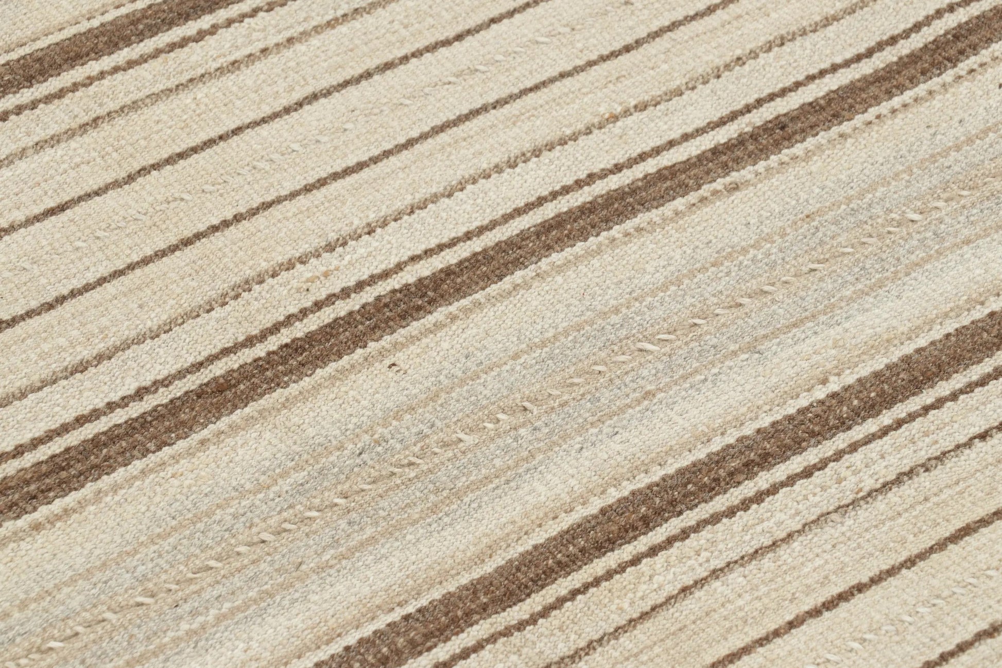 Vintage Persian Kilim in White with Brown Stripes - Rug & Kilim Rugs