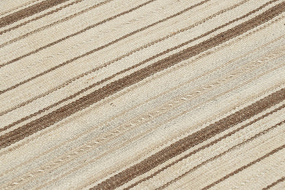 Vintage Persian Kilim in White with Brown Stripes - Rug & Kilim Rugs