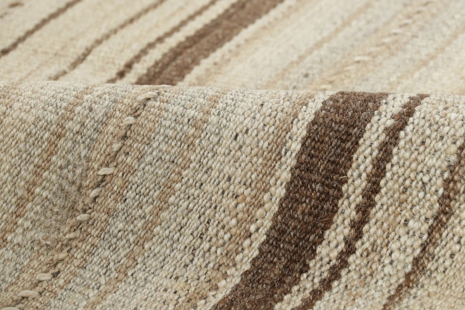 Vintage Persian Kilim in White with Brown Stripes - Rug & Kilim Rugs