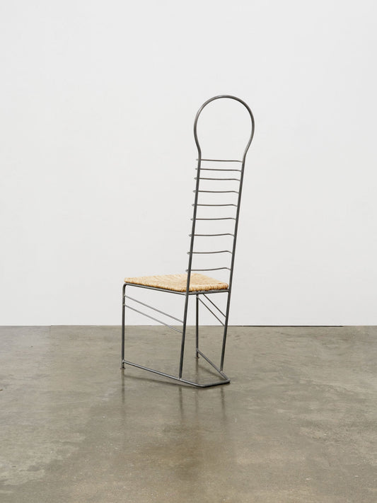 Vintage Sculptural Steel and Straw Chair Chairs