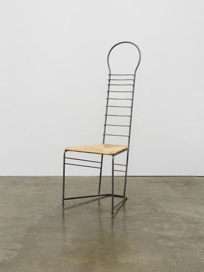 Vintage Sculptural Steel and Straw Chair Chairs