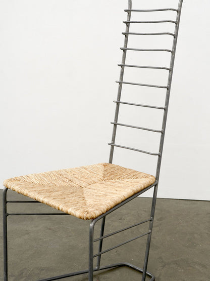 Vintage Sculptural Steel and Straw Chair Chairs