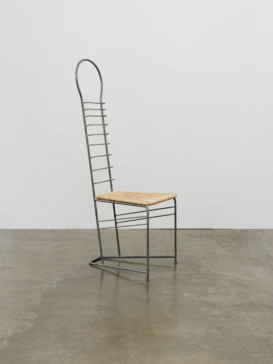 Vintage Sculptural Steel and Straw Chair Chairs