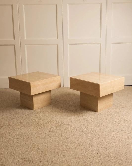 Pair of Travertine Side Tables - 1980s End Tables