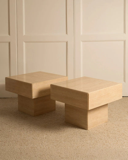 Pair of Travertine Side Tables - 1980s End Tables