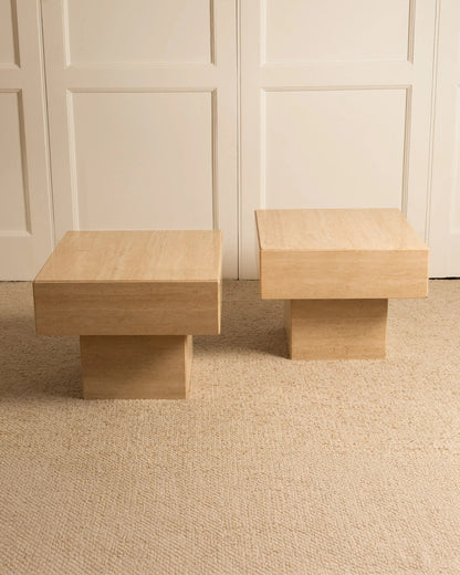 Pair of Travertine Side Tables - 1980s End Tables