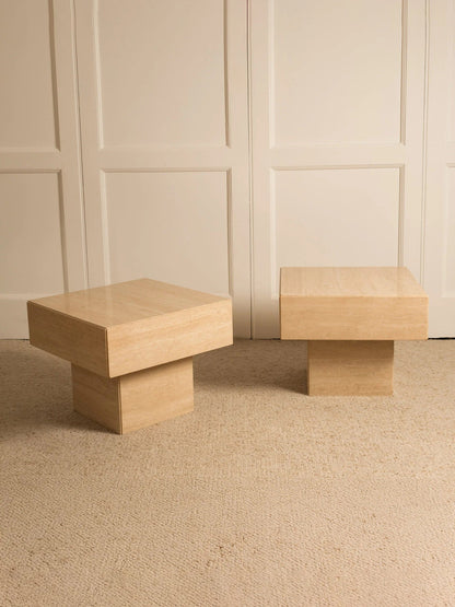 Pair of Travertine Side Tables - 1980s End Tables