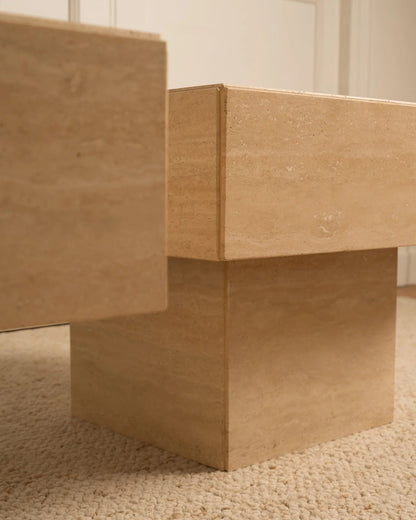 Pair of Travertine Side Tables - 1980s End Tables