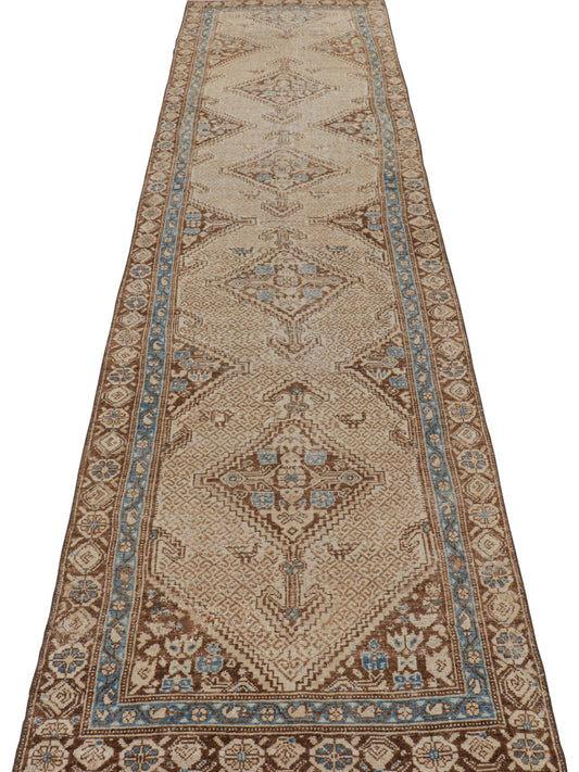 Vintage Turkish Bakhtiari Geometric Runner in Beige-Brown from Rug & Kilim Rugs