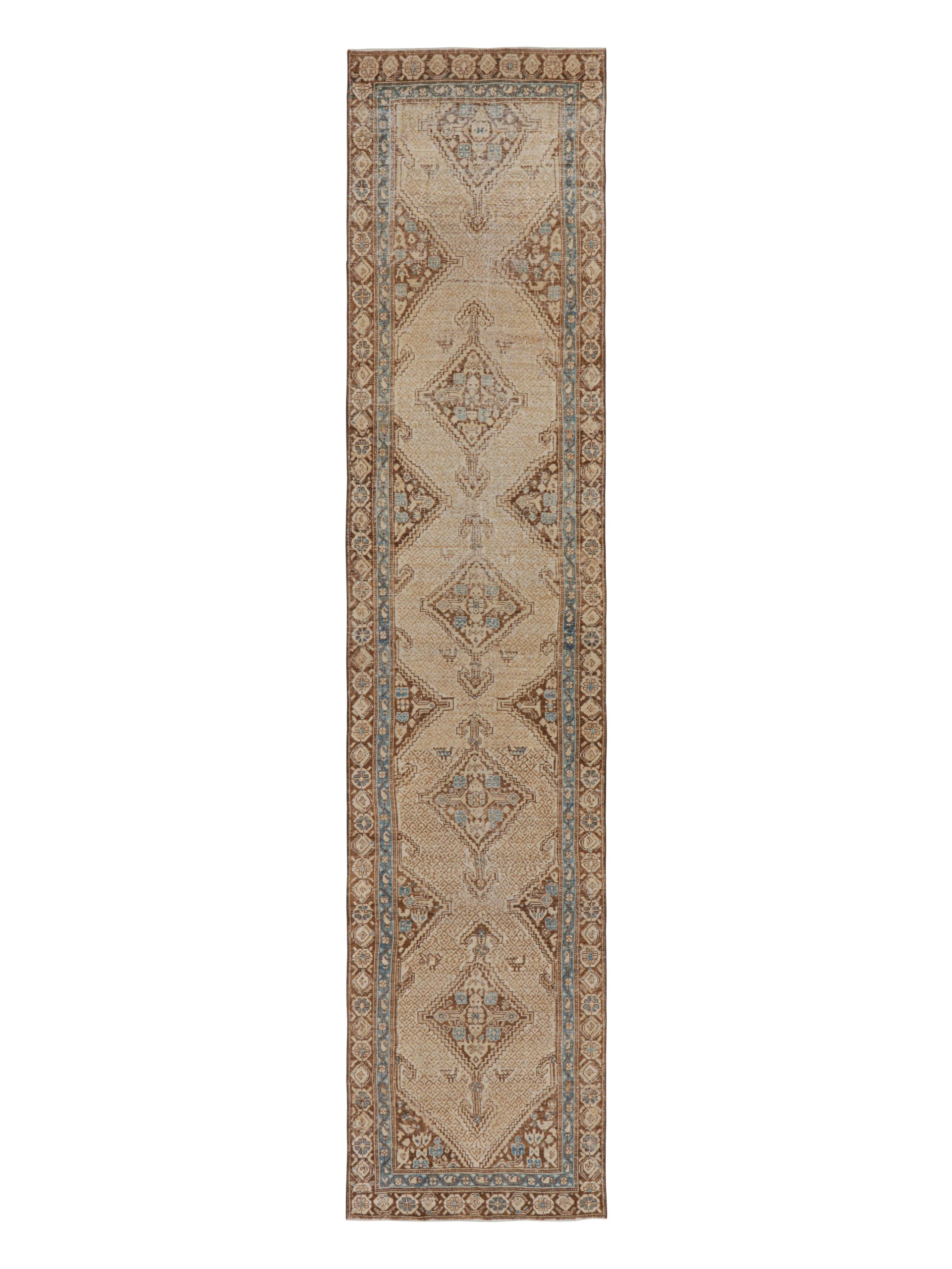 Vintage Turkish Bakhtiari Geometric Runner in Beige-Brown from Rug & Kilim Rugs