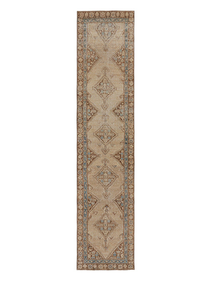 Vintage Turkish Bakhtiari Geometric Runner in Beige-Brown from Rug & Kilim Rugs